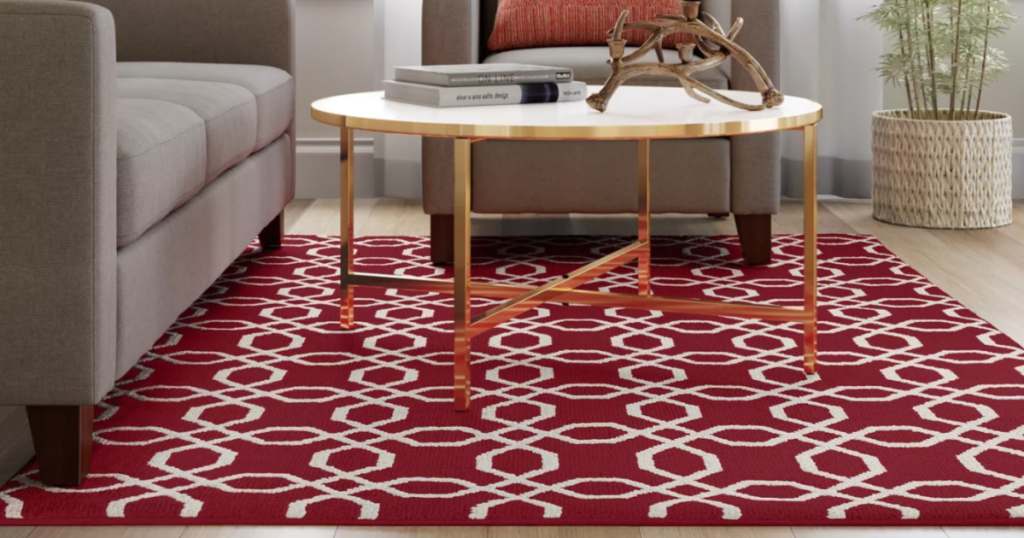 Threshold Trellis Scatter Washable Rug Red