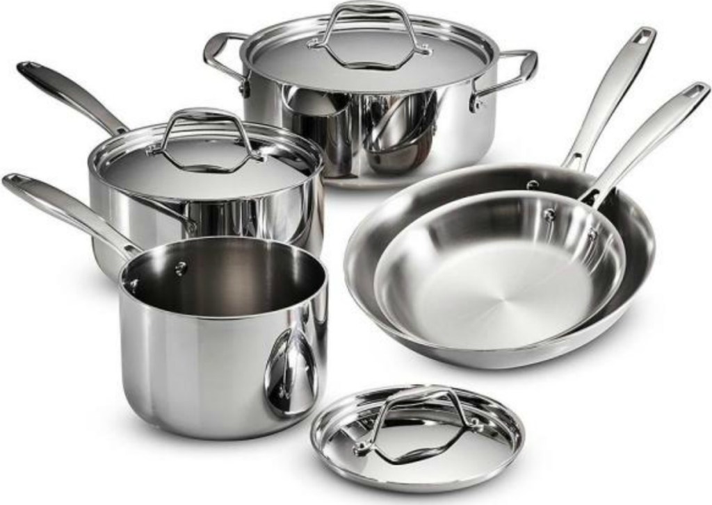 Eight-piece set of stainless steel pan set with coordinating lids