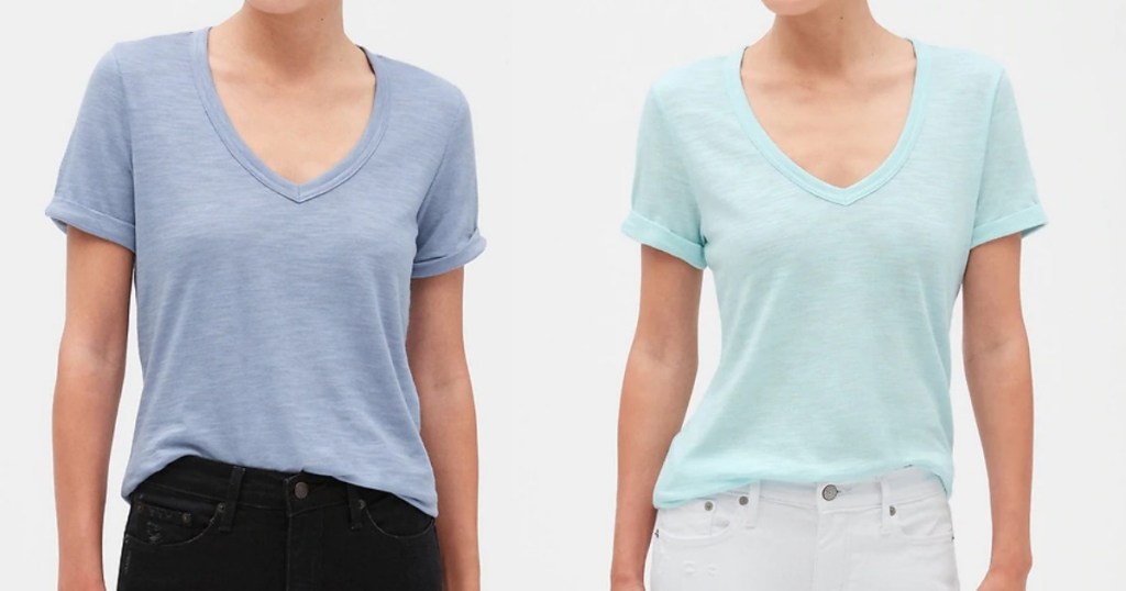 Women wearing v-neck Tees