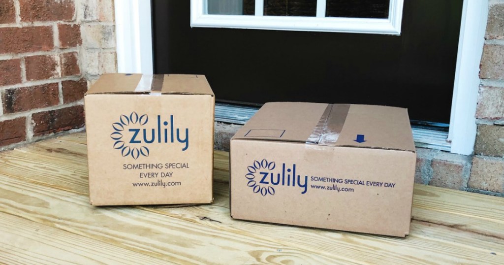 Zulily Boxes on front porch