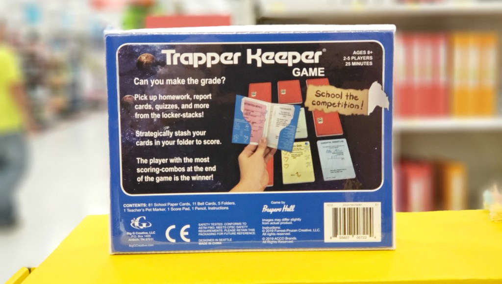 back of Trapper Keeper Game box