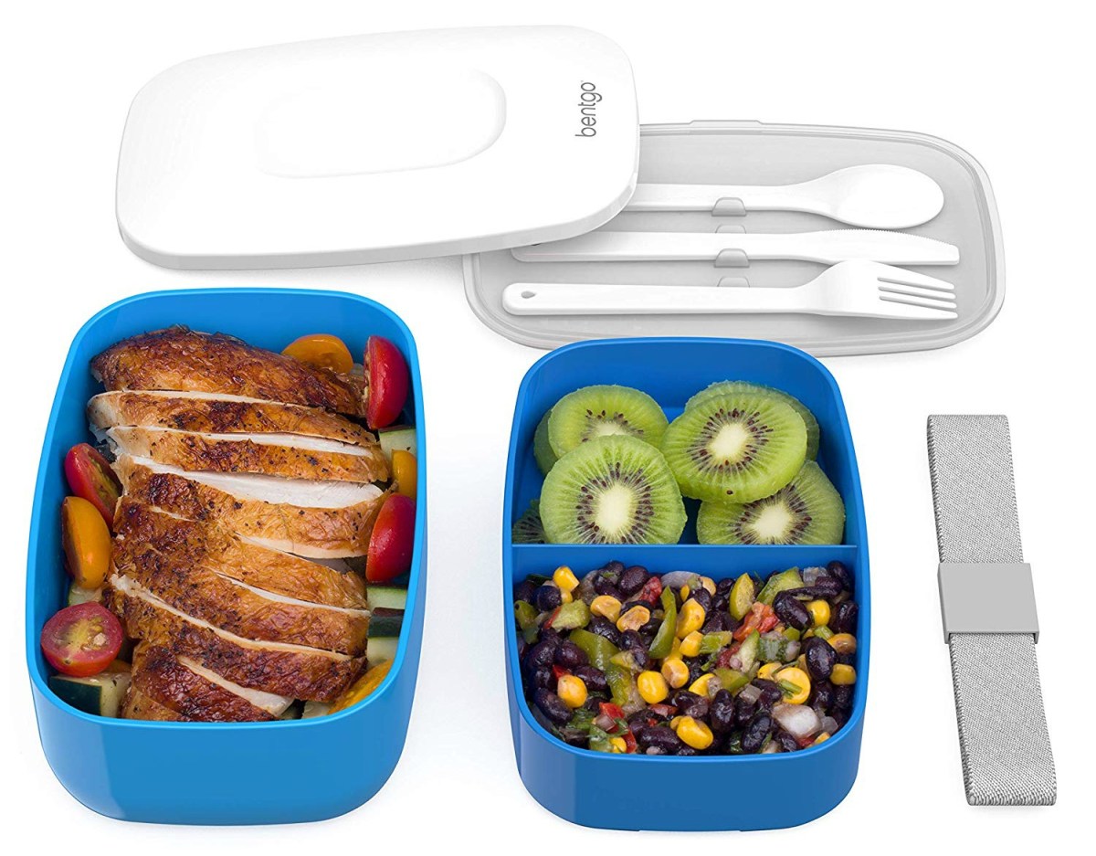 contents of bentgo stackable bento lunch box in blue