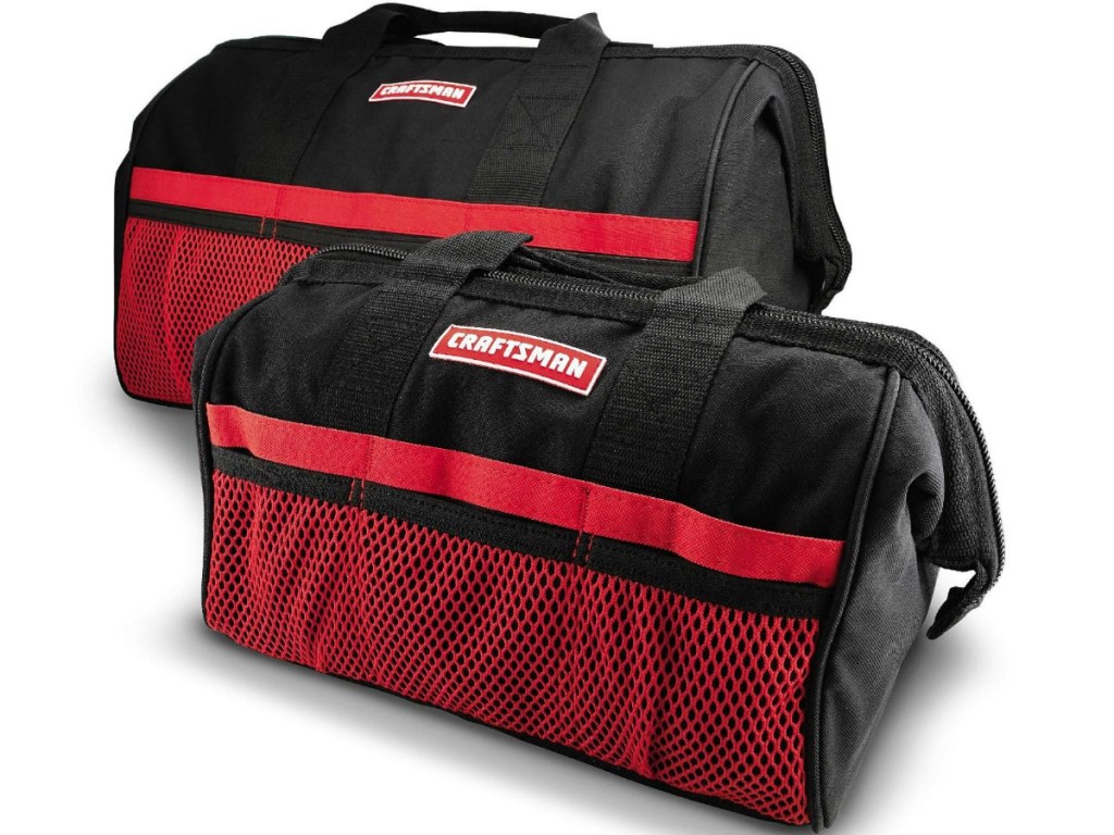 two red and white bags sitting next to each other