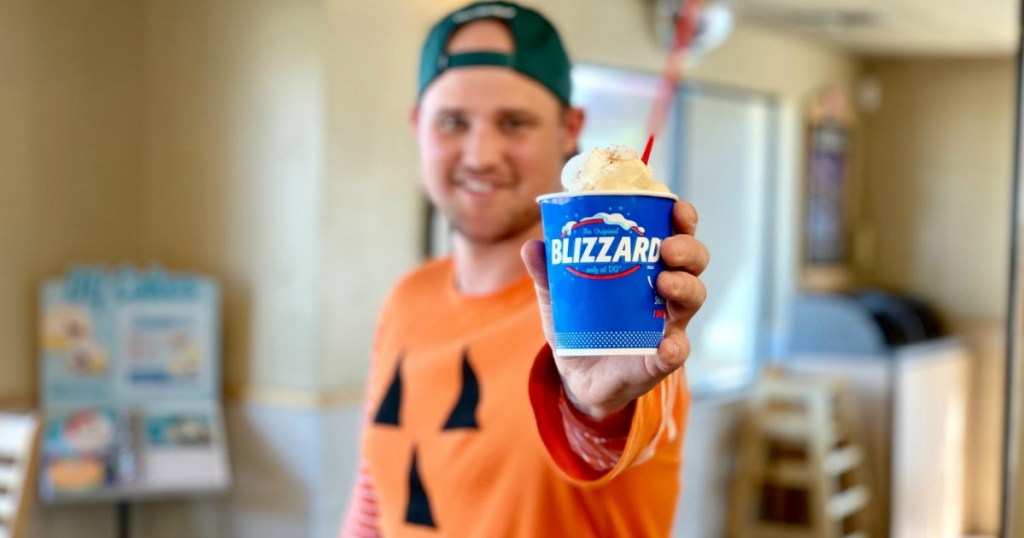 stetson holding dq pumpkin pie blizzard