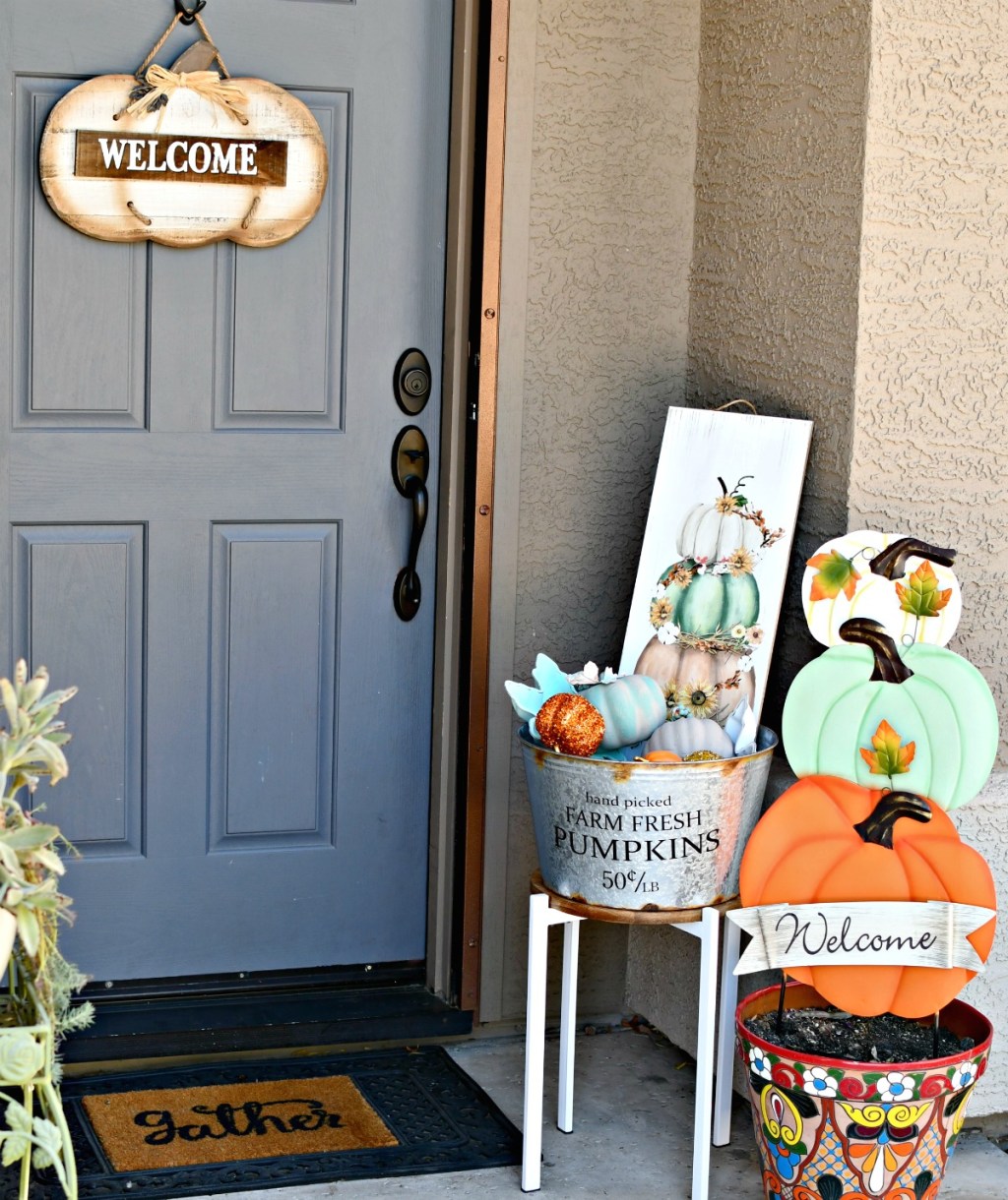 fall front porch with hobby lobby items