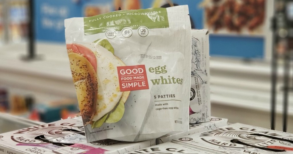 bag of premade egg white patties in store