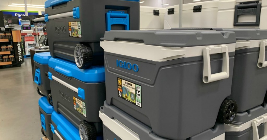 igloo ice chests sitting on store display