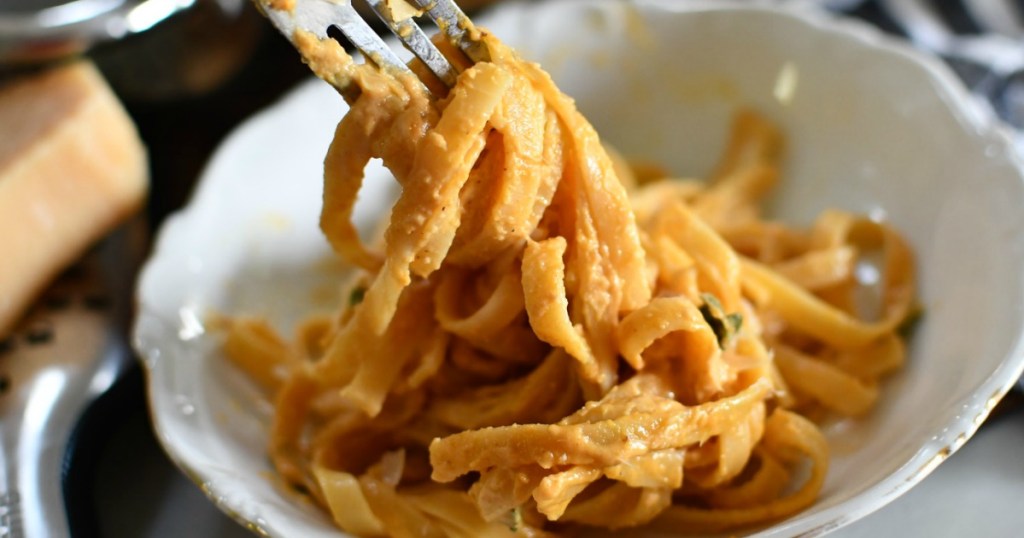 pumpkin alfredo on fork 