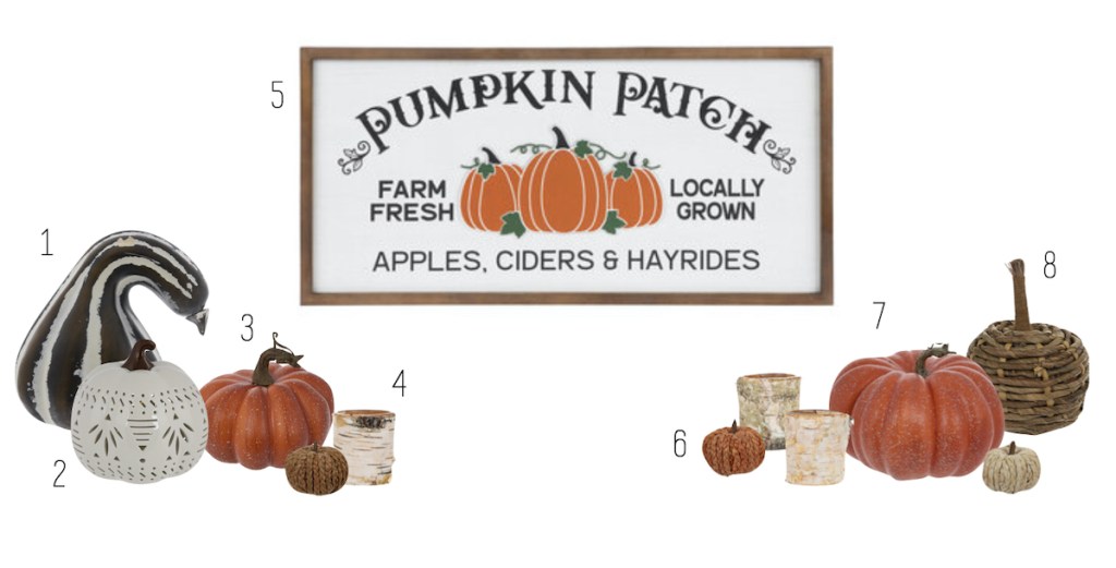 pumpkin patch sign and gourds on white stock background