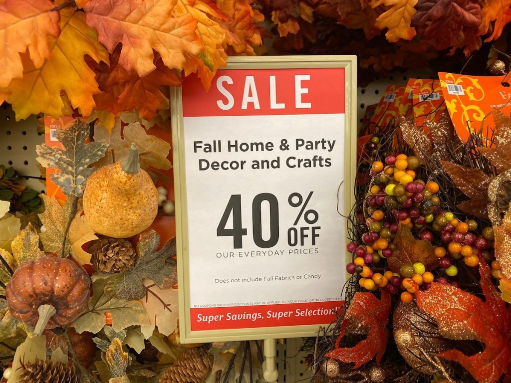 hobby lobby sale sign for fall home decor