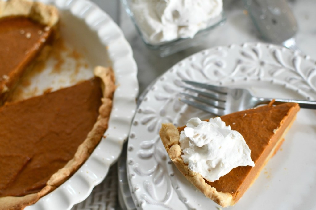 slice of vegan pumpkin pie on a plate