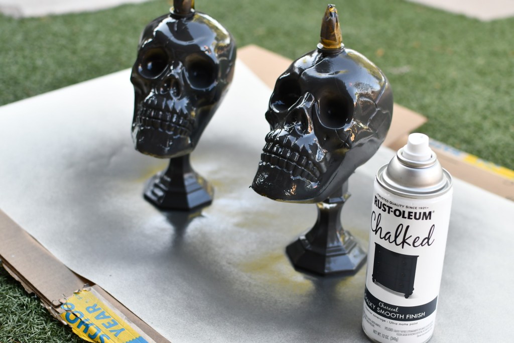 spray painted Halloween skulls 