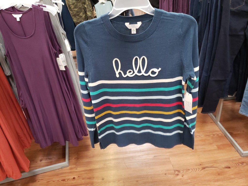 time & tru hello sweater on hanger