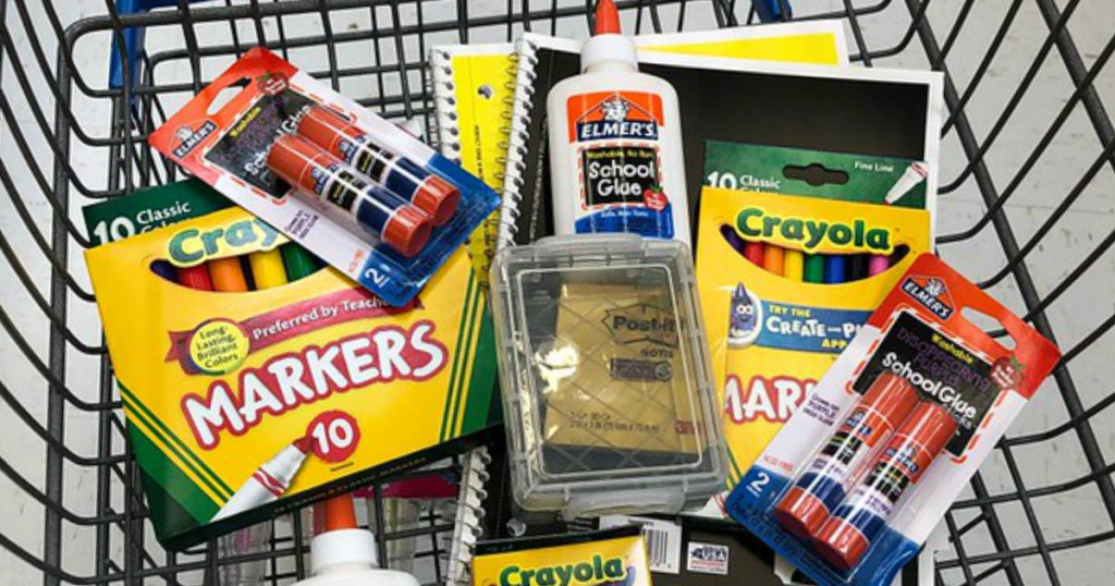 school supplies in shopping cart