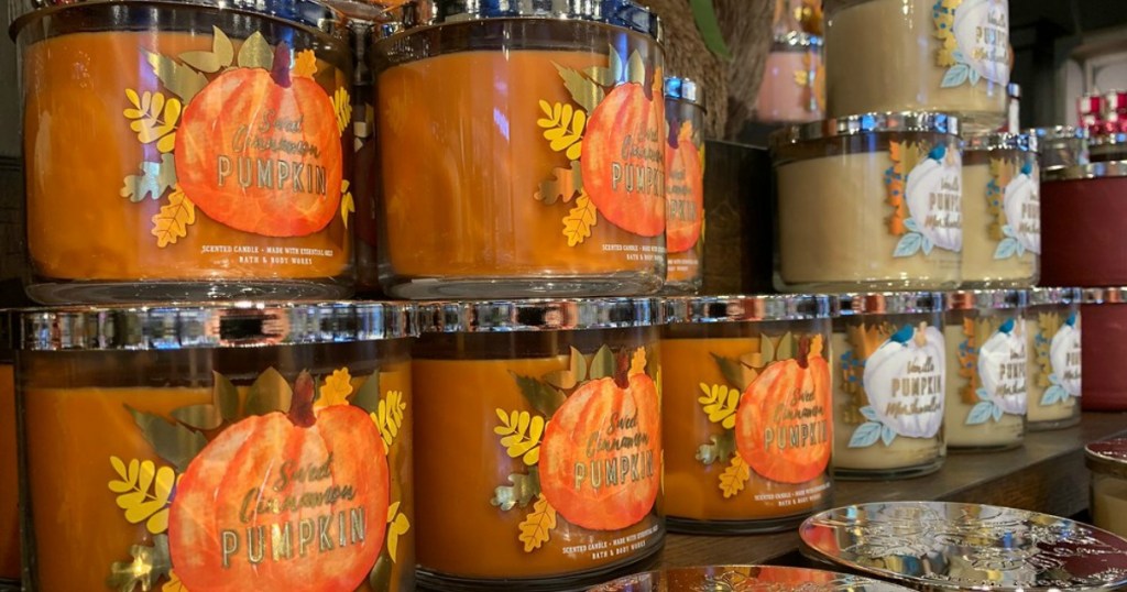 Bath & Body Works fall candles on the shelves