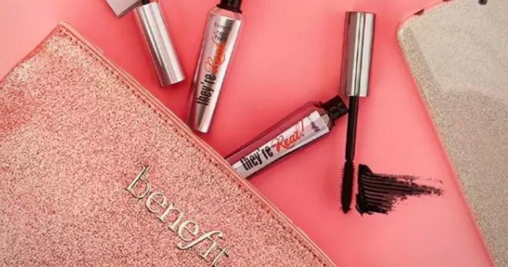 Benefit Cosmetics next to a make-up bag