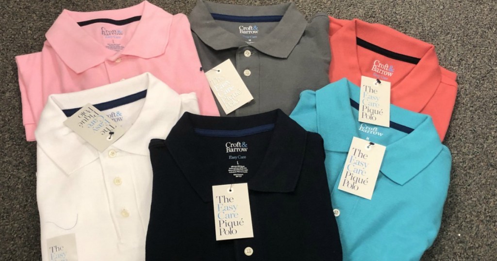 six Croft & Barrow Men's Polo Shirts lined up together