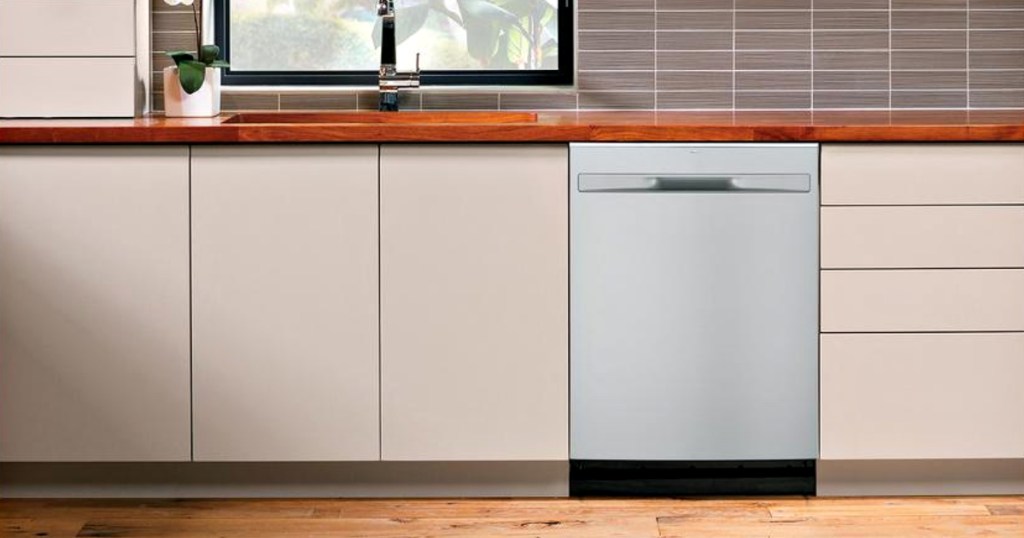 ge built-in stainless steel dishwasher in kitchen