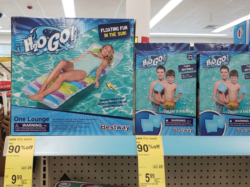 H20 pool loungers on walgreens shelf