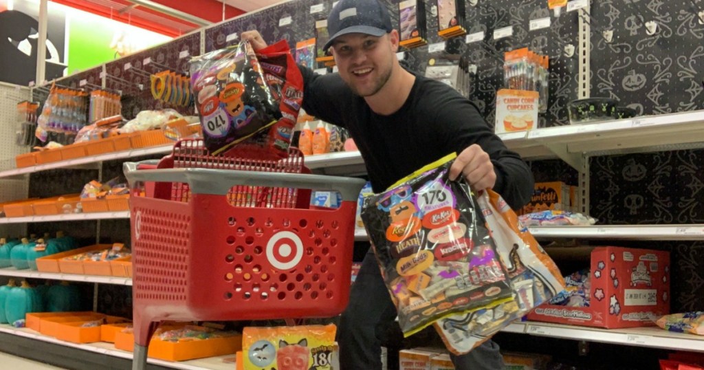 Stetson holding Halloween Candy at Target