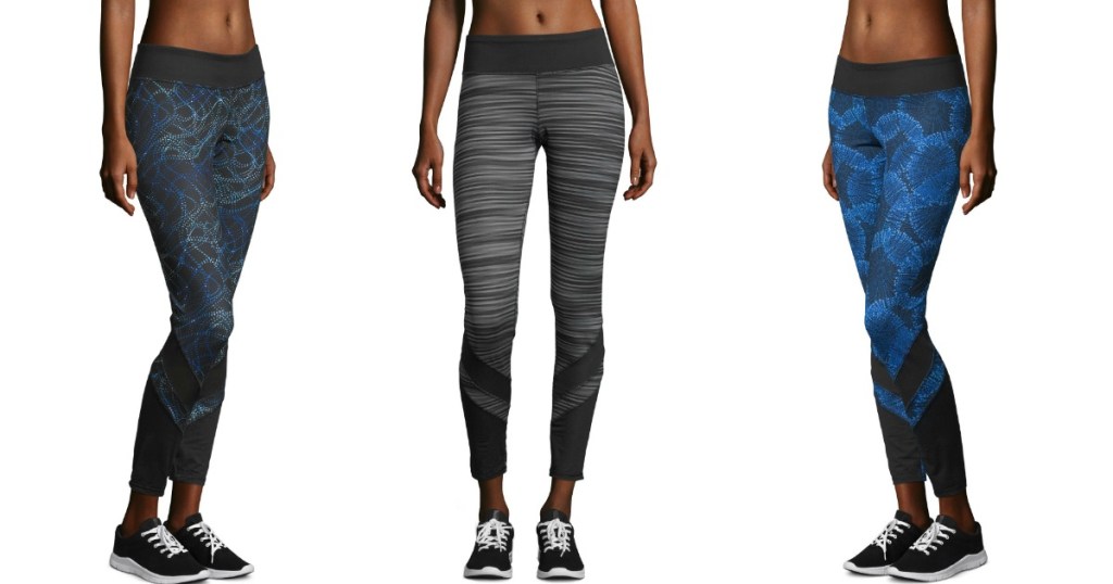 three women wearing Hanes Sport Womens Performance Color Blocked Leggings