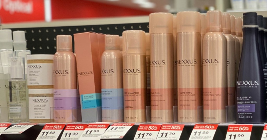 Nexxus haircare products on display at Target