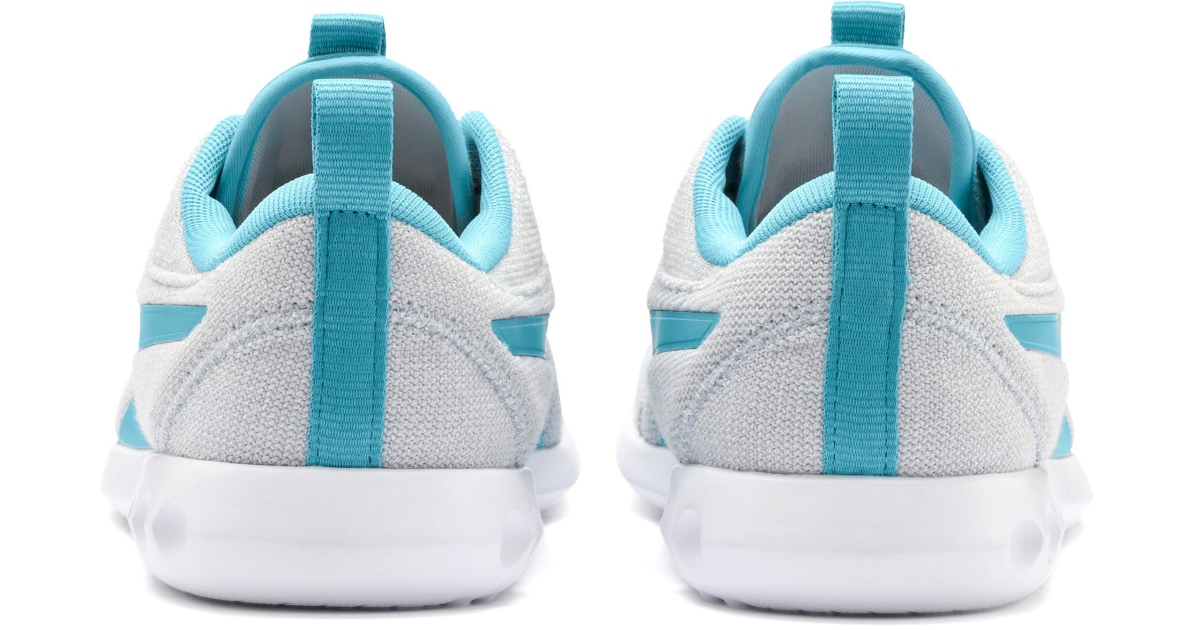 Puma Carson Sneakers, the back of them in white and teal