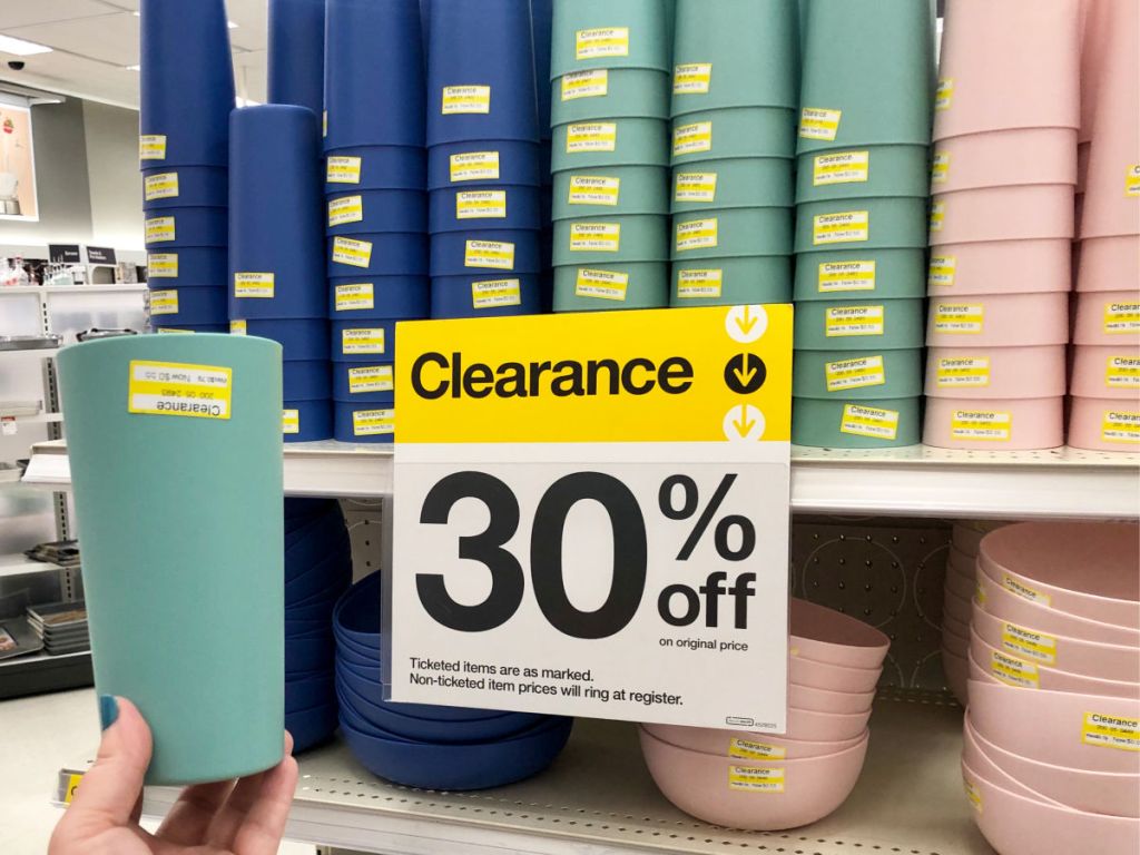 Room Essentials cups and bowls with sign at target