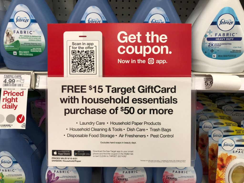 Target Giftcard with household essentials sign