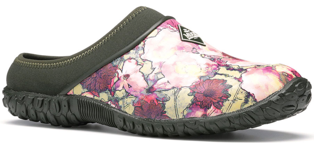 floral and black clogs