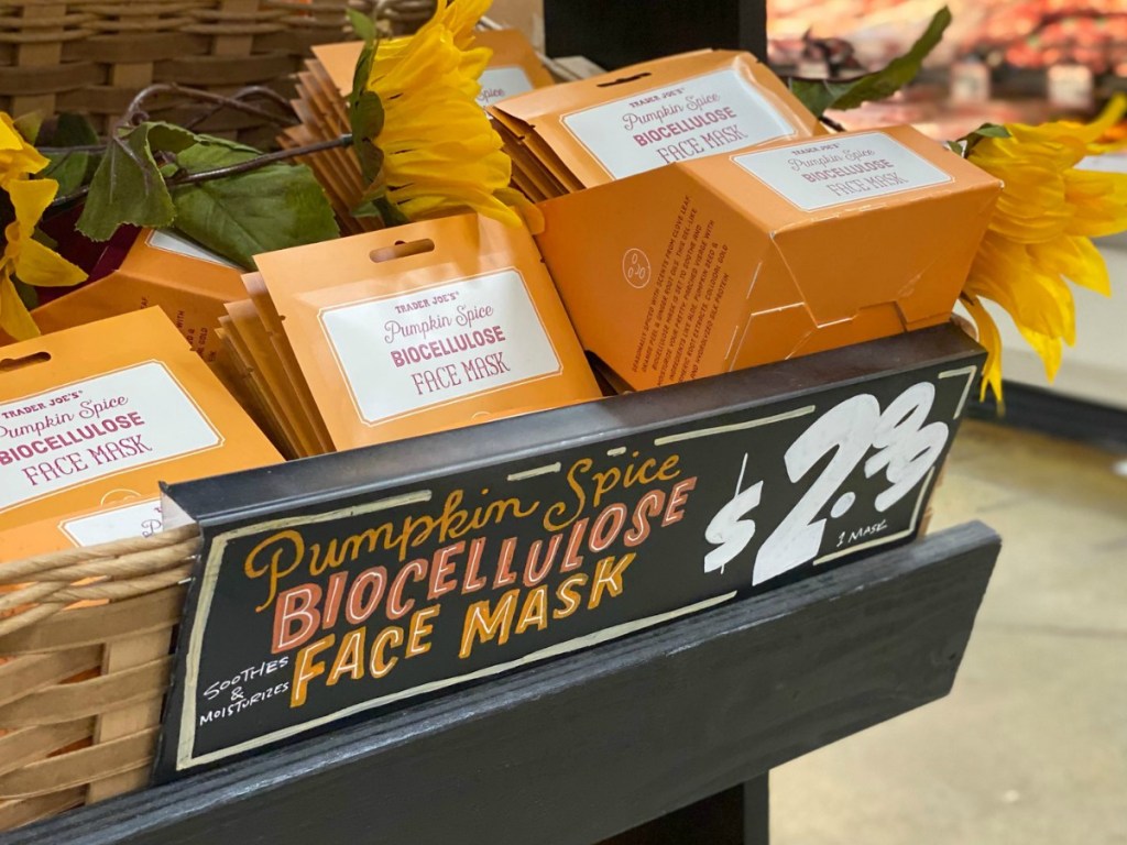 Trader Joe's in-store display of pumpkin spice face masks