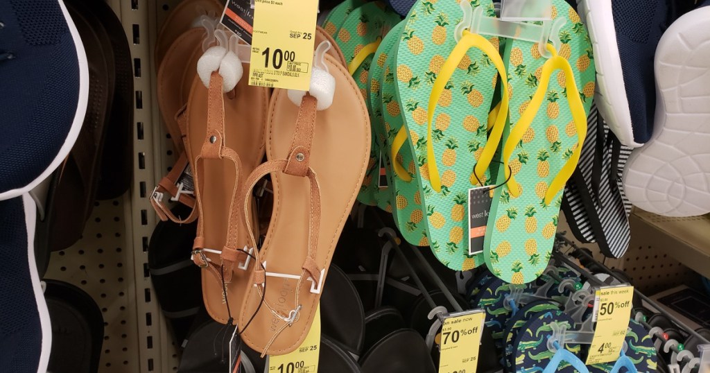 womens west loop sandals on shelf at walgreens