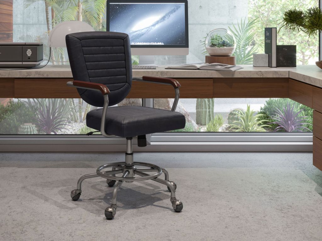 black leather chair in office