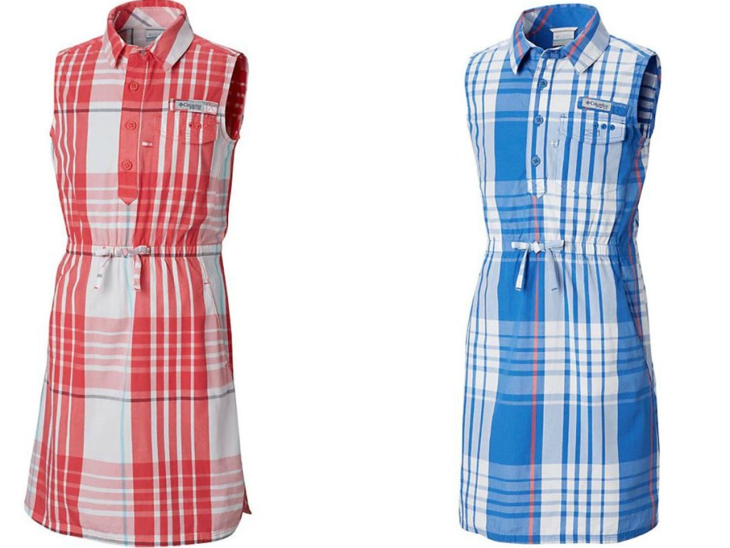 red and blue dresses on white background