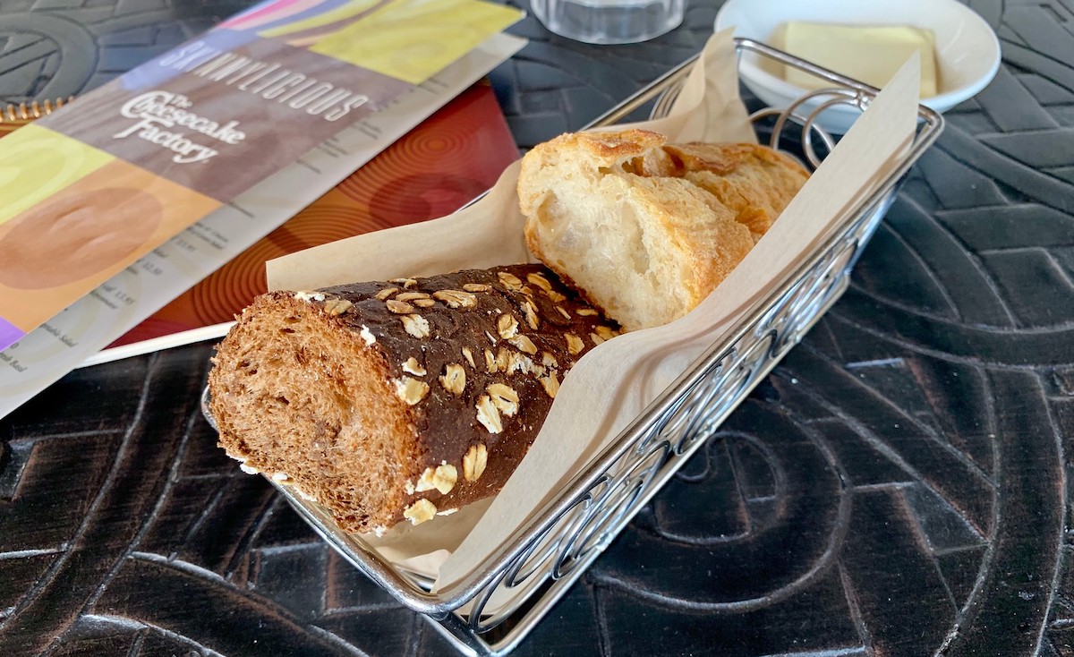 complimentary bread basket at cheesecake factory