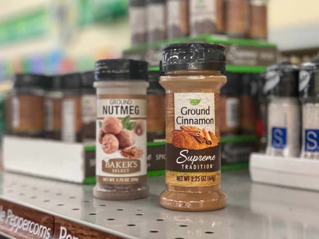 cinnamon and nutmeg on shelf at Dollar Tree