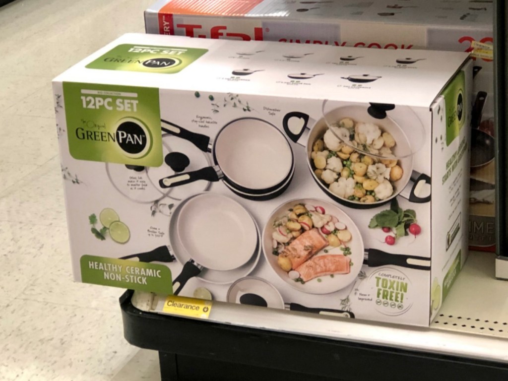 box of pans on store shelf