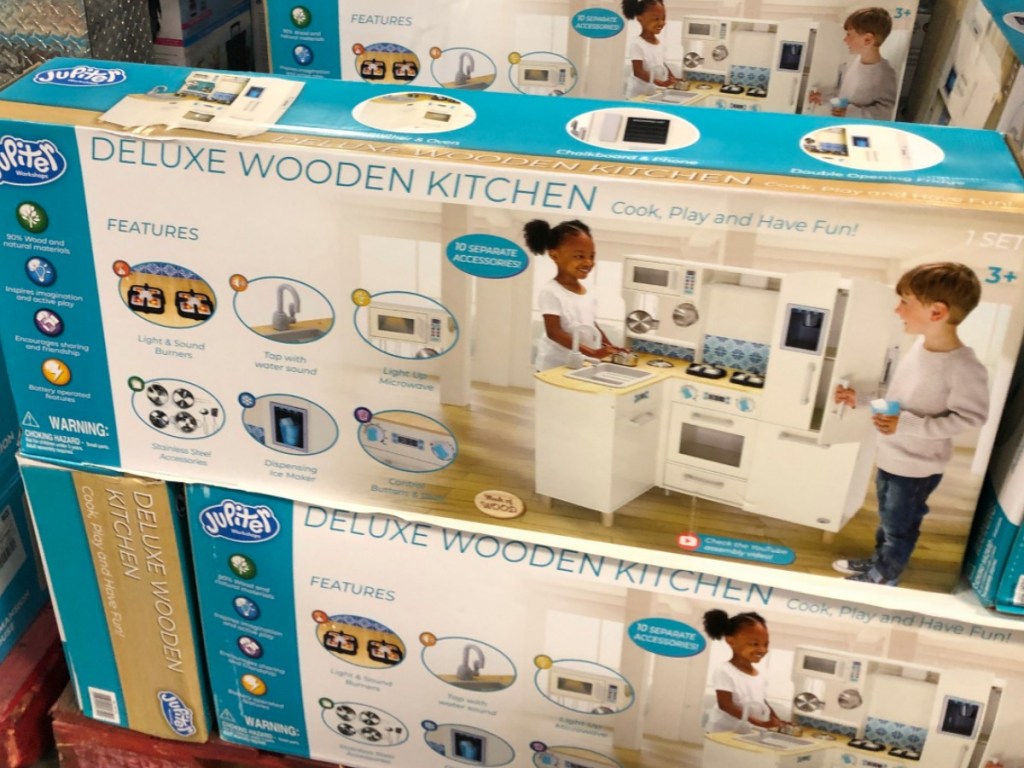 boxes on store display with wooden kitches