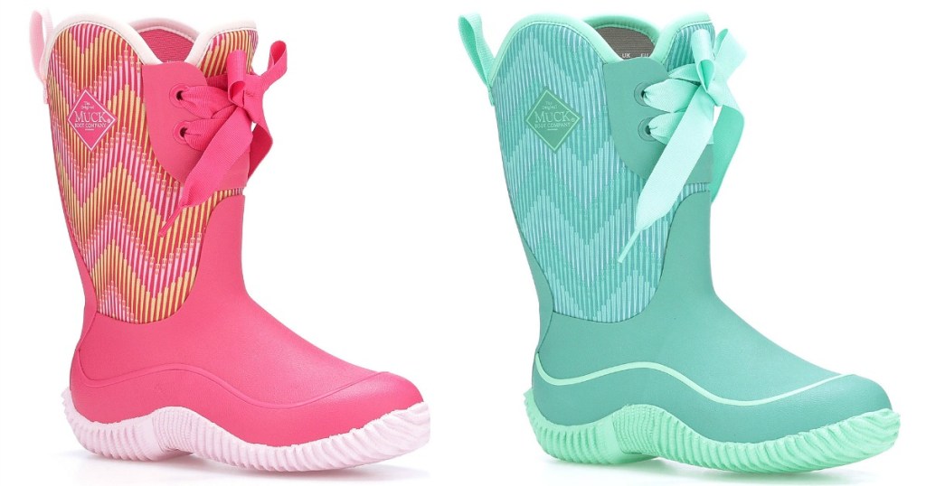 pink and blue kids muck boots