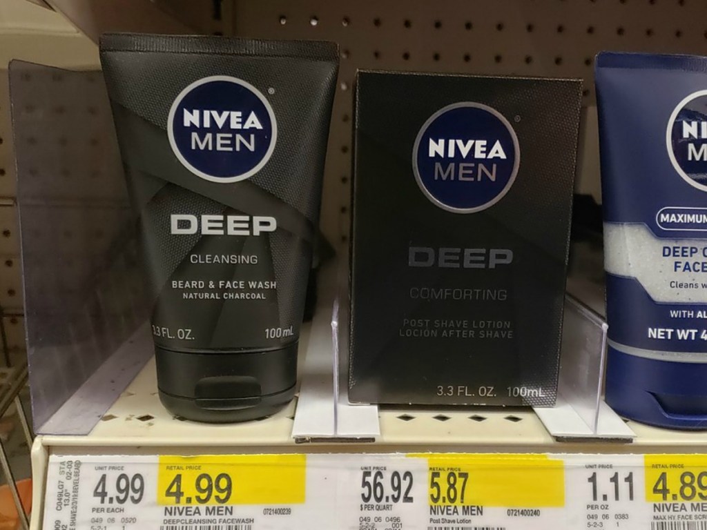 shelf in store with men's face products