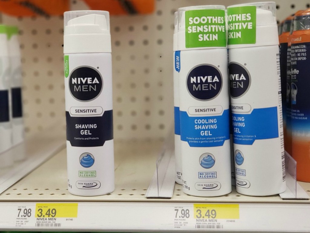 shelf in store with men's shaving gel