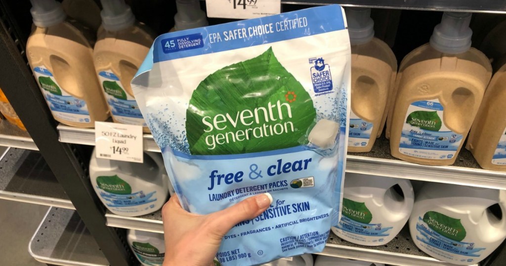 hand holding seventh generation free and clear