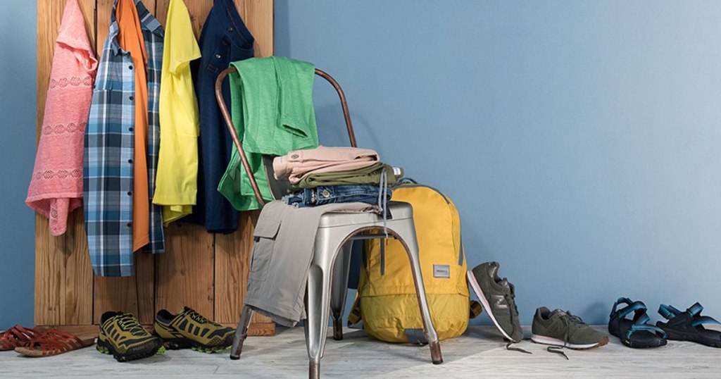 collection of apparel and shoes from sierra trading post