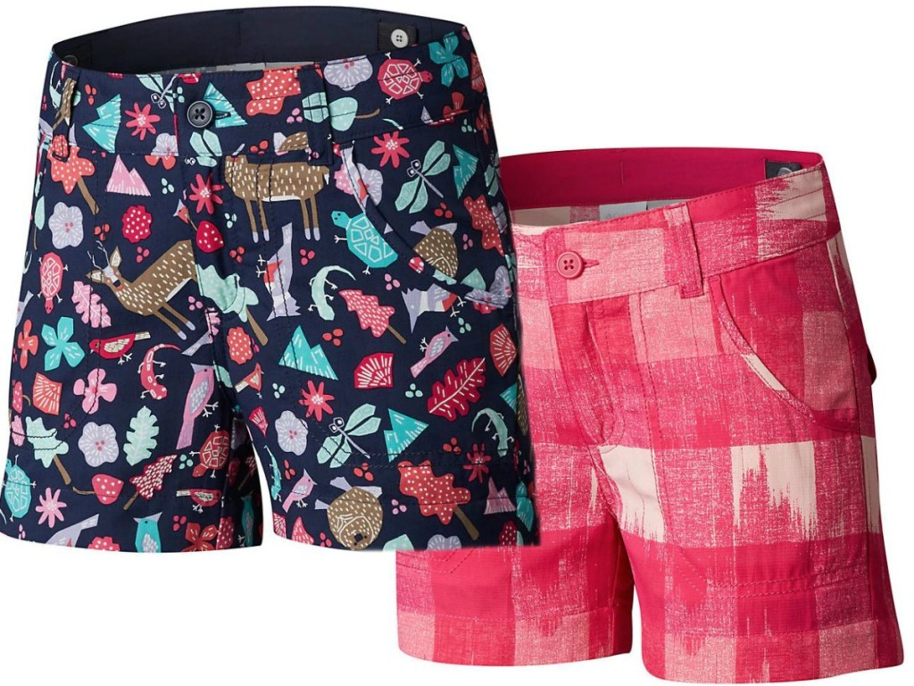 2 pairs of colorful shorts on white background