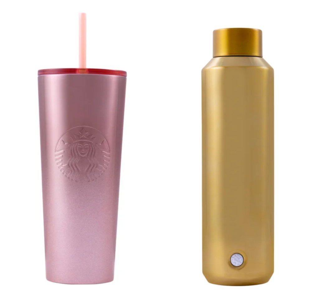 Starbucks cold cup and water bottle