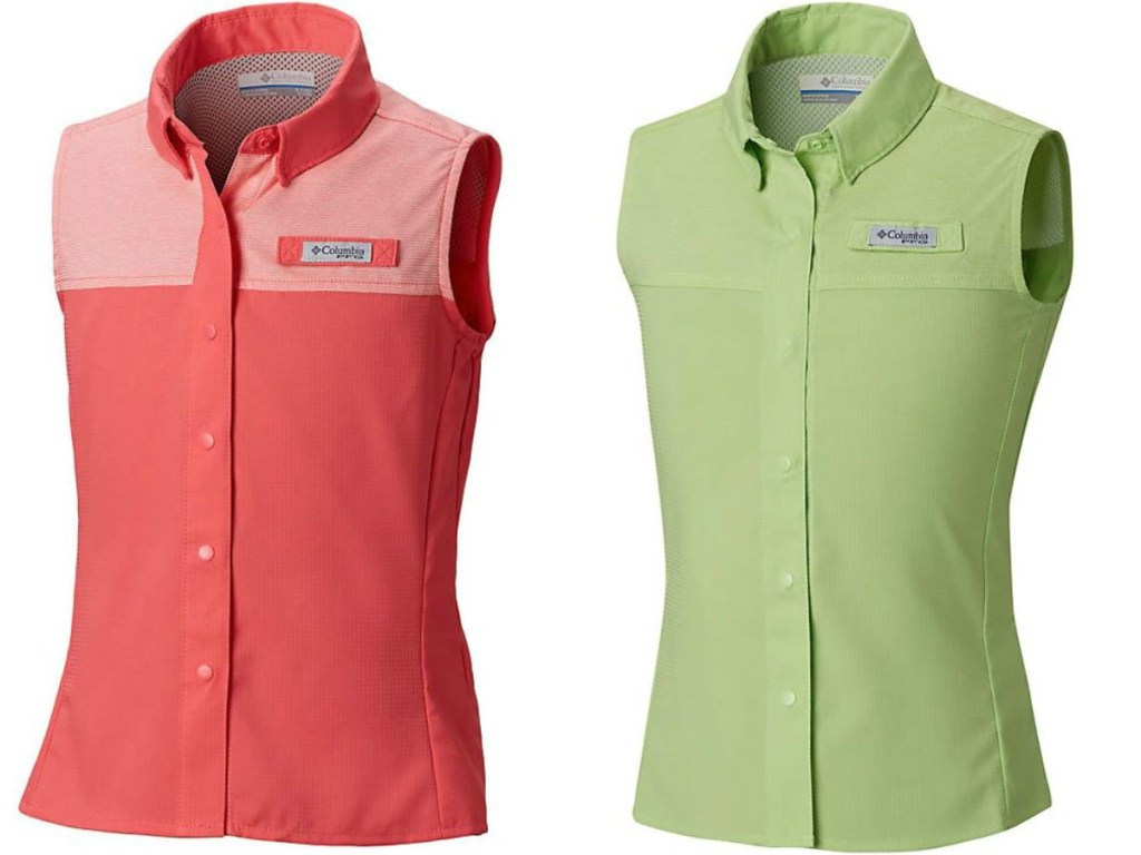 two sleeveless t shirts on white background