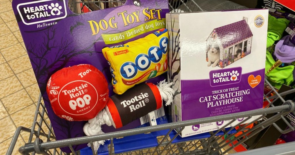 halloween candy dog toys and cat trick or treat house in cart