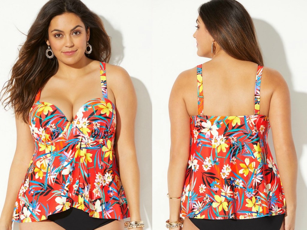 woman wearing colorful swimsuit