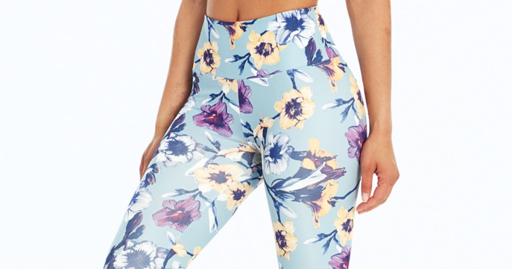 woman wearing bally high floral leggings