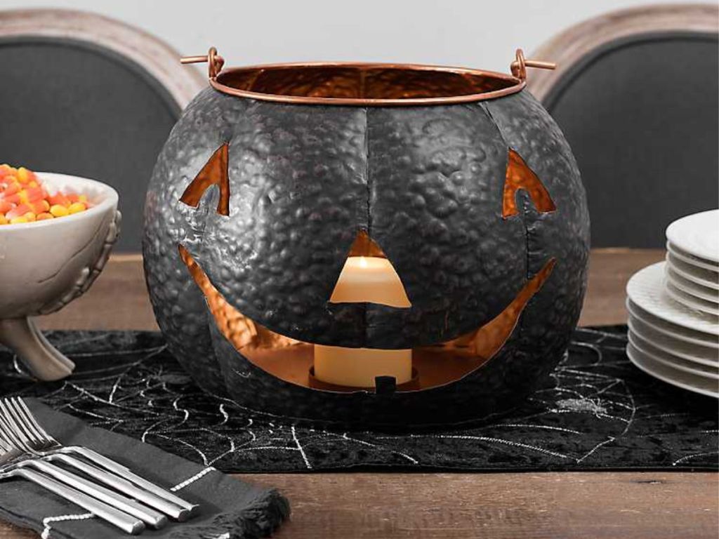 Black Metal Jack O' Lantern Candle Holder